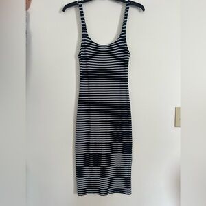 Zara Navy and White Striped Midi Dress